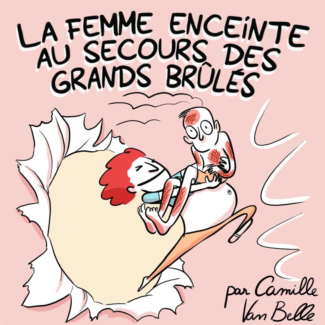 Case 1 de la BD "La femme enceinte au secours des grands brûlés""