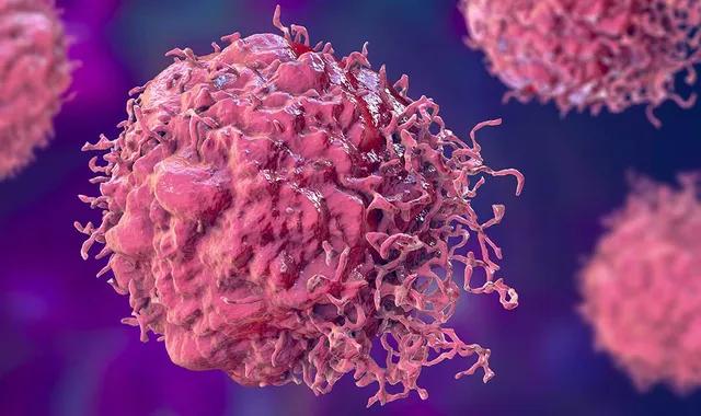 Illustration en 3D d'une cellule cancéreuse.